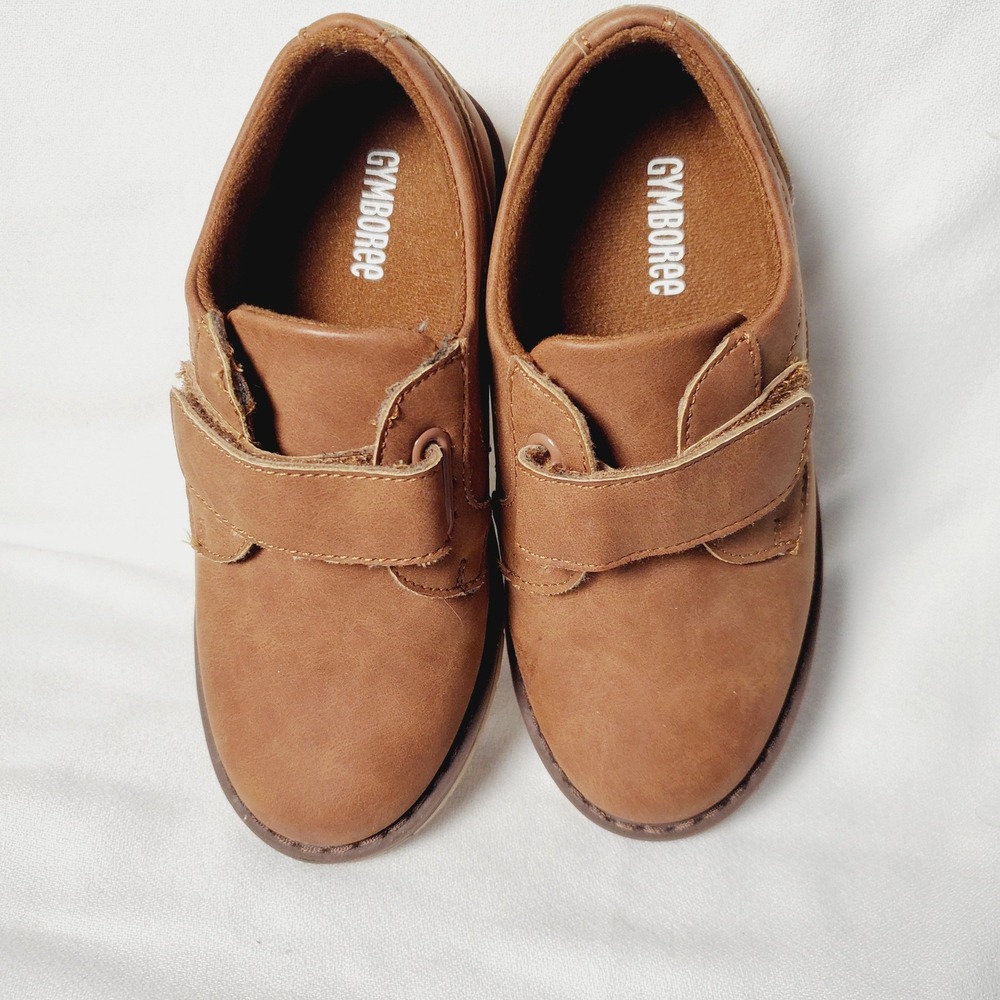 Gymboree Boys Sz 13 Brown Faux Leather Dress Shoes Hook Loop Strap 3024137